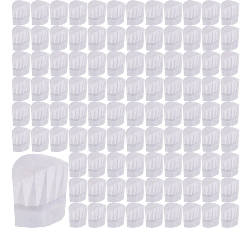 100 Sombreros De Chef Blancos Para Ninos, Ajustables, De Tel