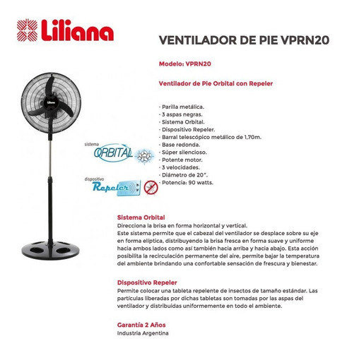Ventilador De Pie Liliana Vprn20 Orbital Con Repeler 20 PuLG