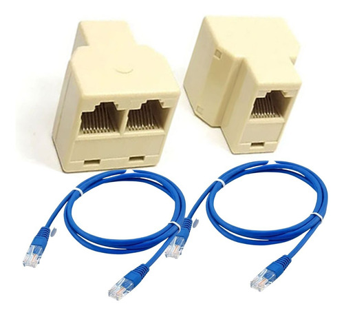 Adaptador Duplicador Rj45 Duplo + 2 Cabos Rede 1 Metro Combo