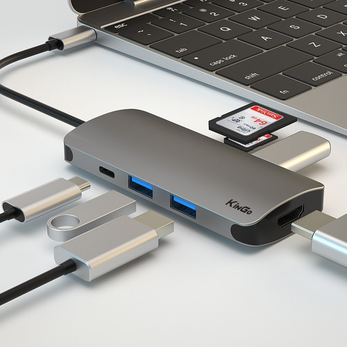 Adaptador Hub Macbook Pro / Air 5 Em 1 Usb C Cinza Qualidade