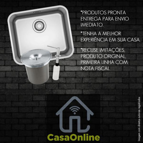 Kit Cuba Cozinha Inox 47,5x41 Com Dosador E Lixeira 5l Fanke