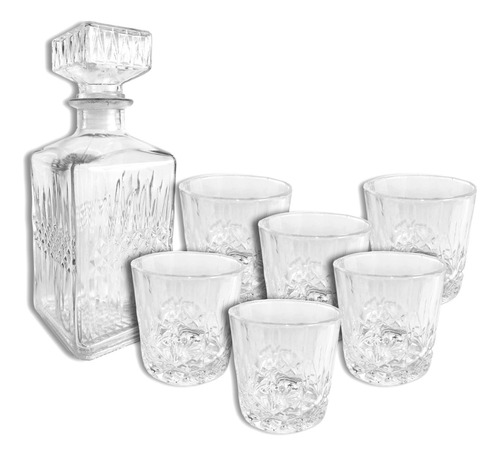 Set Whisky Decantador 1lt + 6 Vasos 300cc Vidrio Vajilla Bz3