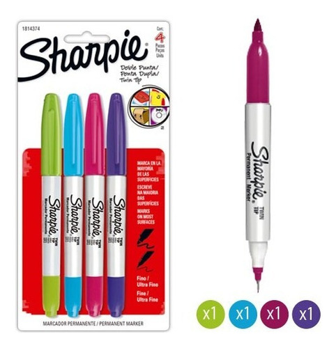 Marcador Permanente Sharpie 1814374 Doble Punta Surtido 4pzs