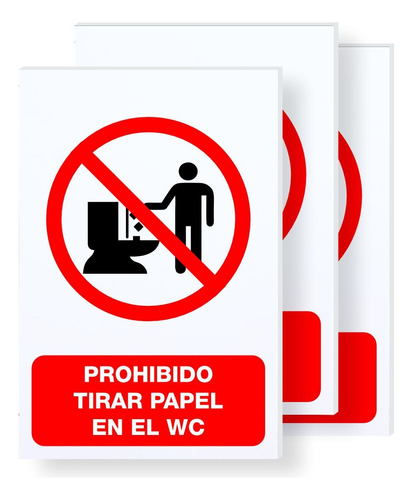 3 Piezas Señalamiento Prohibido Tirar Papel Al Wc 30x20
