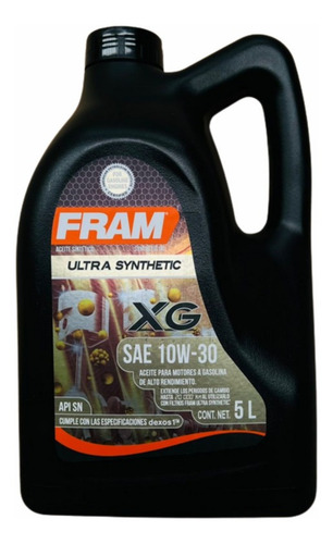 Aceite Motor Auto Fram 10w30 Dexos Api Sn Sintético 5l