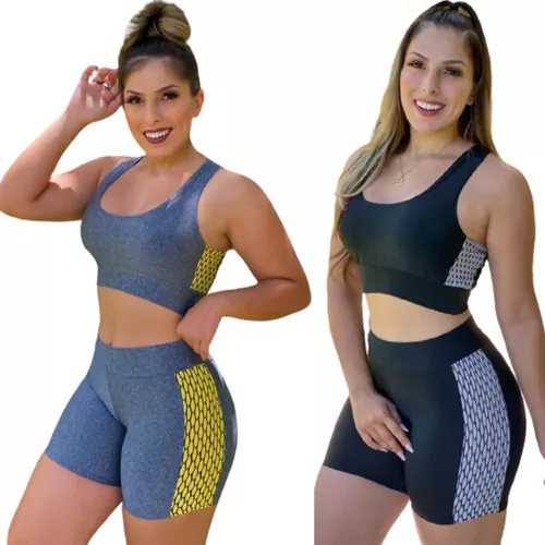 Roupa De Ginastica Feminino Academia 2 Conjuntos Conjunto Feminino Short E  Blusa Roupas Femininas Com Frete