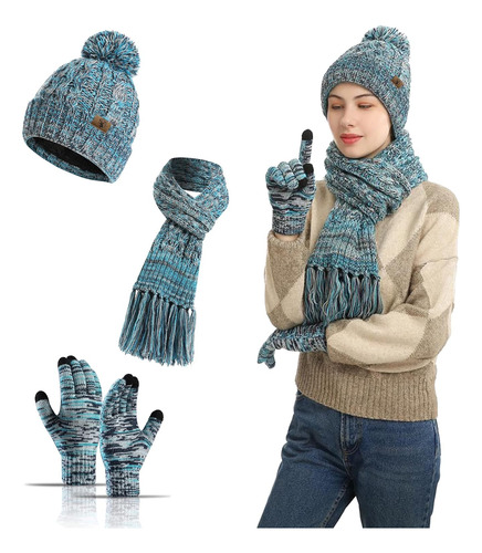 Conjunto De Gorro De Invierno 3 En 1, Bufanda Cálida Y Guant