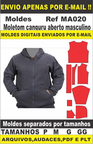 Moldes Moletom Canguru Aberto Com Ziper Masculino