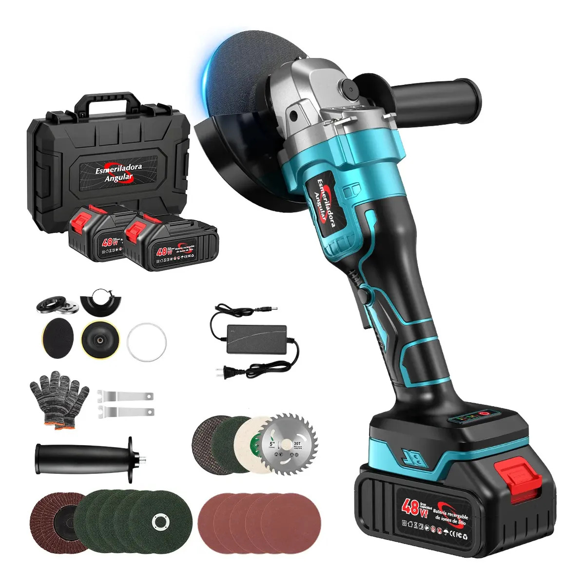 Esmeriladora Angular 4000w Inalámbrica Amoladora Corte BUYIO, Herramienta De Corte Sin Escobillas De 48v Con 2 Baterías De 6000 Mah,15000 Rpm Para Cortar, Esmerilar, Pulir Y Elimin