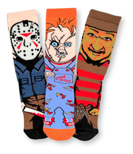 Calcetas Chucky, Jason, Freddy Krueger. Terror, Halloween. 