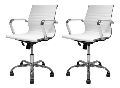 Kit 2 Cadeiras De Escritório Diretor Charles Eames Eiffel Cor Branco Material do estofamento Couro sintético