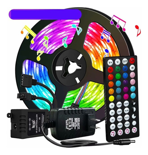 Tira Led 5m Música Sensor Sonido Control Multicolor