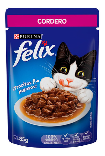 Imagen 1 de 2 de Alimento Gato Húmedo Felix Cordero Salsa Sobre 85g Purina