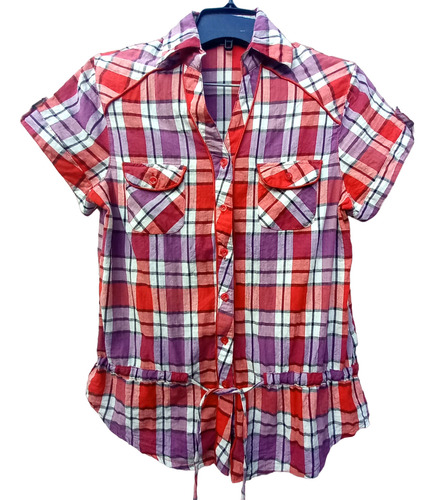 Camisa Escocesa 100% Algodón C/vivos Talle 3 C/lazo M/corta