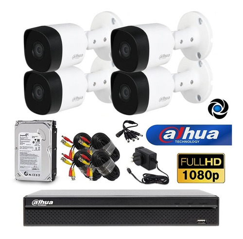 Imagen 3 de 10 de Kit Seguridad Dahua Cctv Dvr 4ch + 4 Camara 2mp 1080p+disco