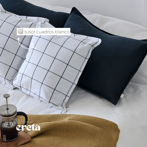 Pack X2 - Fundas Almohadon Tusor 50x70 (varios Colores) Cuadros Blanco Funda Tusor
