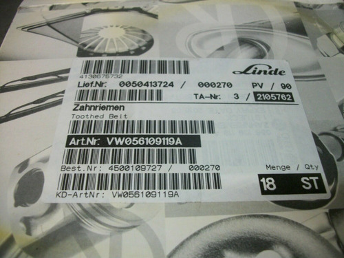 Linde Vw Timing Belt 056109 119 A Vw056109119a Nib Bbx