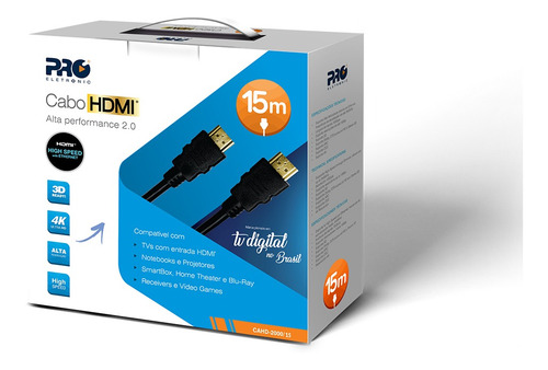 Imagem 2 de 2 de Cabo Hdmi 4k Ultrahd 3d Versao 2.0 - 15m