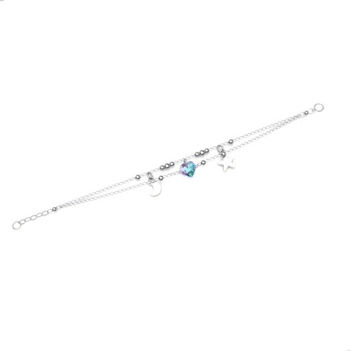 Imagen 2 de 10 de Pulsera De Plata 925 Con Dijes De Luna, Estrella Y Swarovski