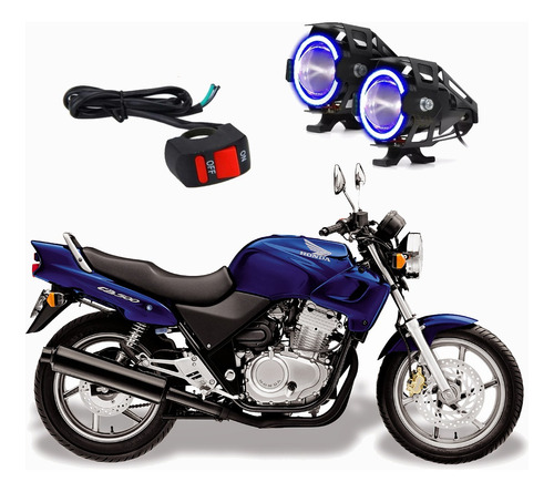 Par Farol De Milha Moto Angel Eye U7 Mini Azul Cb 500 2003