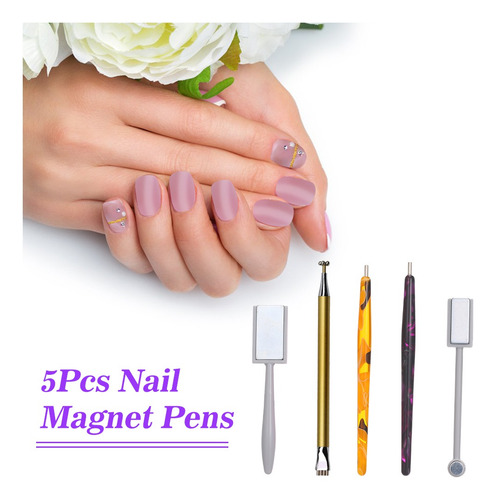 Juego De 5 Herramientas De Imán De Uñas Con Diseño De Flor D