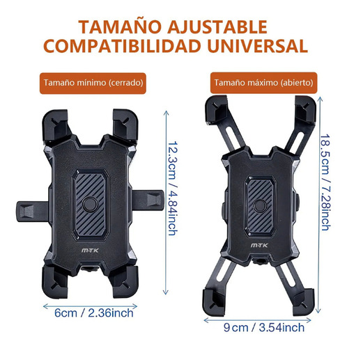 Soporte Para Celular Moto/bicicleta, Base Porta Teléfono Negro, Compatible Con Motos/bicicletas, 4 - 6.3 Pulgadas, Bloqueo Automático, Estable (abs), Evita Caídas, Ajustable Universal.