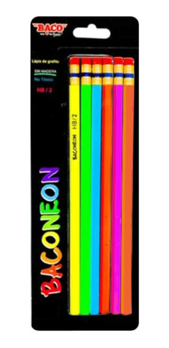 6pzs De Lapiz Baco Lp042 Grafito Colores Neon /v