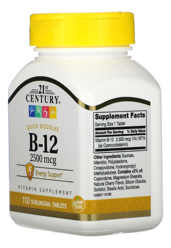 B-12 2.500 Mcg 110 Comprimidos Sublinguais 21st Century Usa