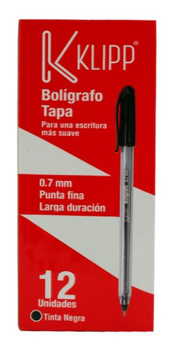 Esfero Klipp Negro Con Tapa 0.7 Mm Punta Fina Caja X12 Und