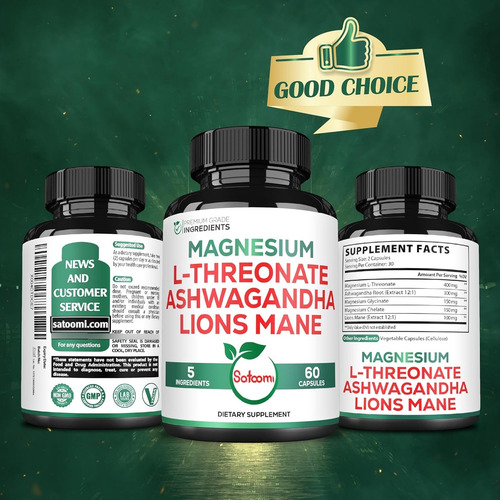 5 En 1 Magnesio L-threonato, Ashwagandha, Melena Leon