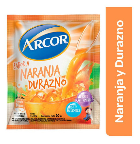 Jugo En Polvo Arcor Sabor Naranja Durazno Caja 18un X 20gr