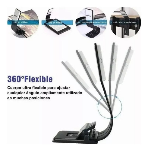 Luz Para Libro Led Clip Portátil Luz De Lectura De Libro Estructura Negro