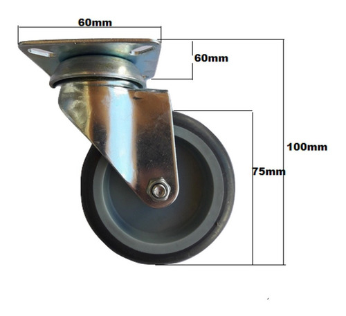 Rueda De Pvc Gris Diametro 75mm Con Base Giratoria