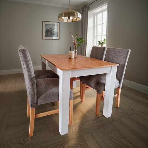 Mesa Y Sillas De Comedor Paraiso Laqueado Sillas Reforzadas Gris Chenille