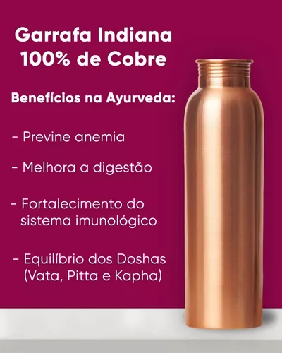HealthGoodsIn - Garrafa de cobre puro (99,74%) para colher benefícios da  Ayurveda, Garrafa de Fanta de cobre para armazenar água