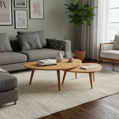 Kit 2 Mesas De Centro Para ​Sala Design Orgânico 77/93cm- Mel Mel