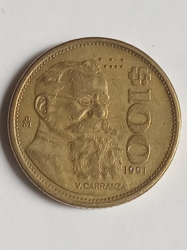 Mexico 1991. Moneda De 100 Pesos. V. Carranza. Mb. Mira!!!
