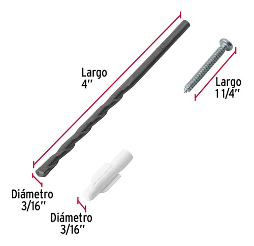 Kit De 20 Taquetes 3/16' Con Pijas #6 Y 1 Broca 3/16, Fiero