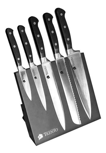 Set Cepo 5 Cuchillos Trento + Soporte Magnético Cocina Chef Color Negro