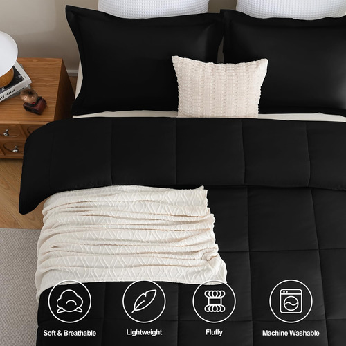 Juego De Edredón Cozylux Tamaño King Negro Con 1 Edredón Y 2