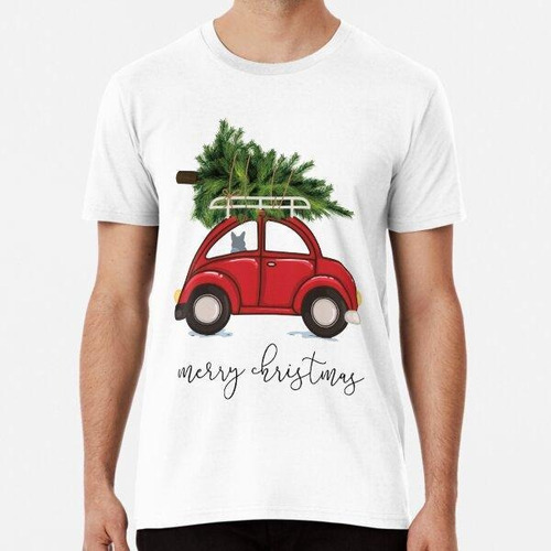 Remera Árbol De Navidad En Auto Rojo Con Corgi Algodon Premi