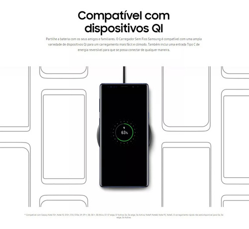 Carregador sem fio Samsung de carregamento rápido 15w Samsung/iPhone