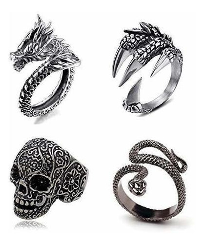 Byondever Vintage Punk Plata Negro Dragon Chino Serpiente Dr Byondever Vintage Punk Plata Negro Dragon Chino Serpiente Dr