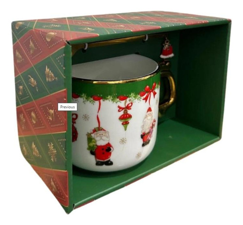 Kit Presente Natal Caneca E Colher Papai Noel Borda Dourada