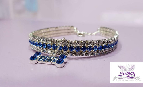 Collar Correa Mascotas Diamantes Cristales-una Linea Azul