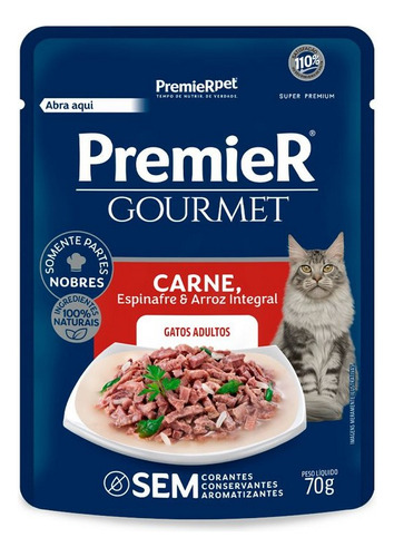 Sachê Premier Gourmet Para Gatos Adultos Sabor Carne 70g