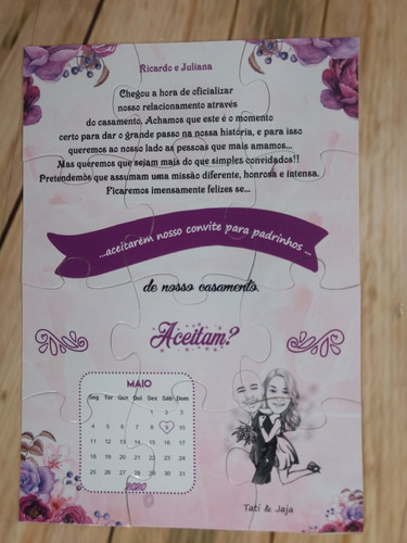Convite Quebra Cabeças Demoiselle / Dama/ Pajem- 10 Unidades