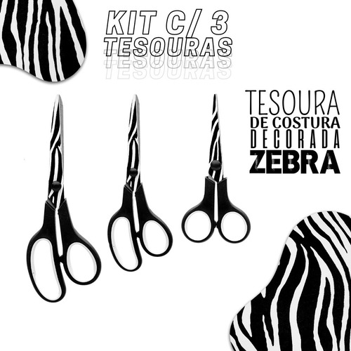 Tesoura De Costura Decorada Zebra Kit C/ 03 - Nybc