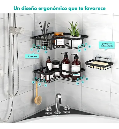 Esquinero Organizador Ducha Baño Jabonera Estante Set 3 Pzs