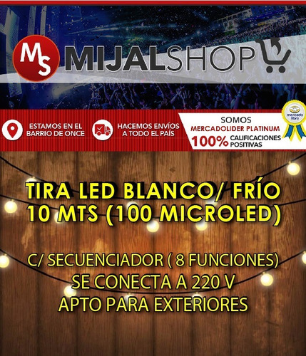 Tira Guirnalda Led 10 Mts Blanco Frio 100 Luces Multifuncion
